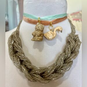 Free People 💗 vintage porcelain ceramic bear charm choker